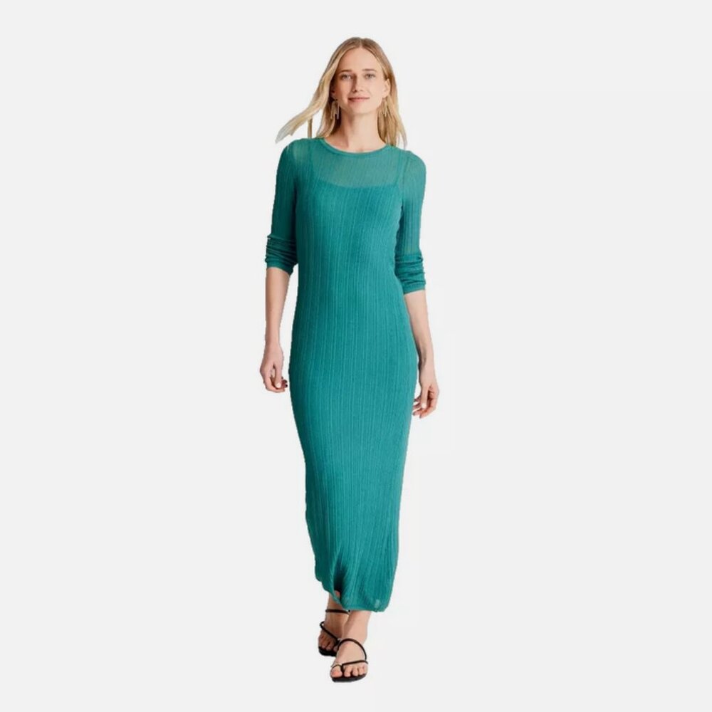 Women's Long Sleeve Sheer Midi Dress - Future Collective Teal XXS - Picture 1 of 2